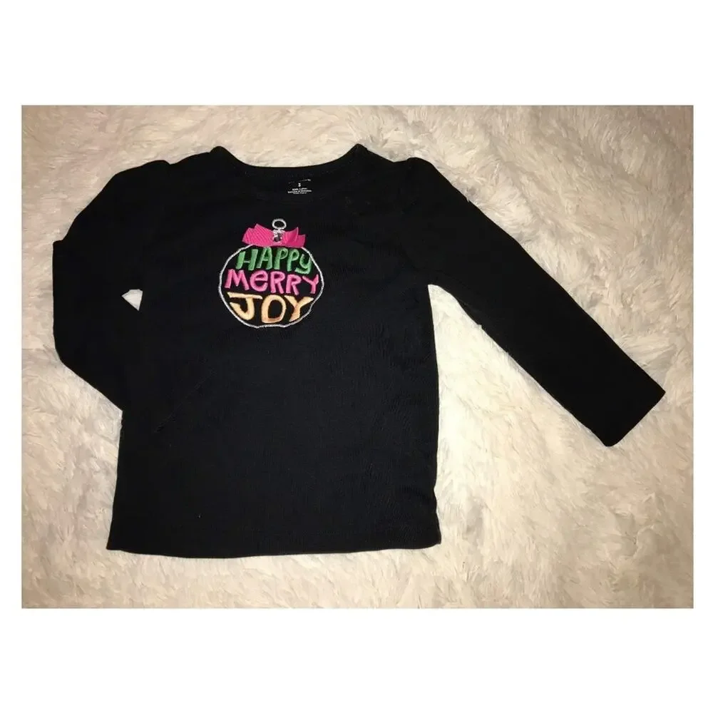 Gymboree Cheery All The Way Happy Merry Joy Black Long Sleeve Tee Size 3